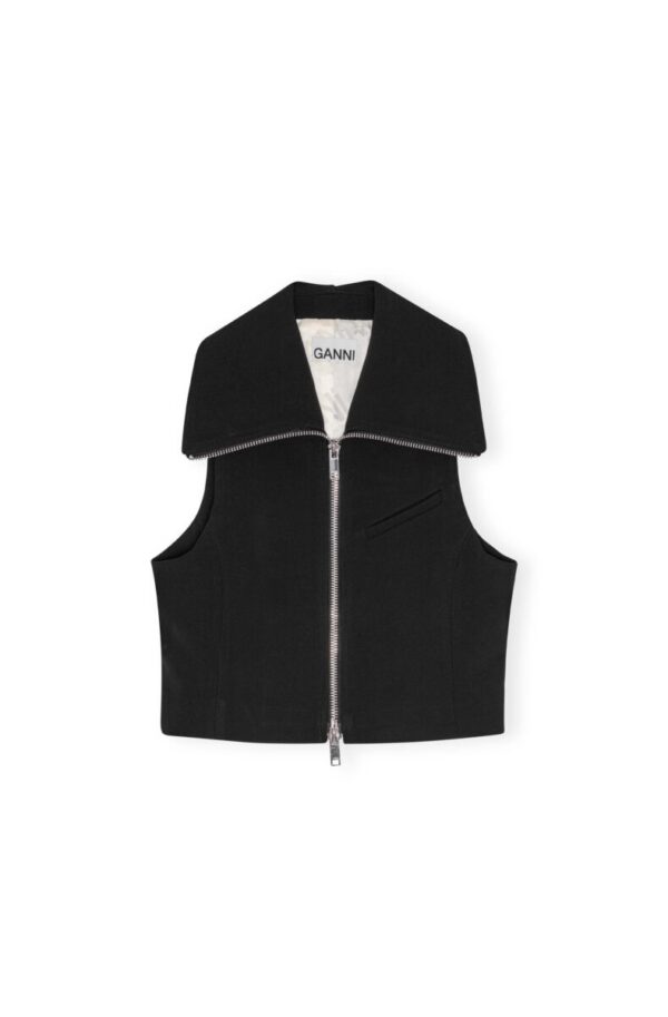 Gilet Ganni / Bonded Crepe Zip Vest Black W0189