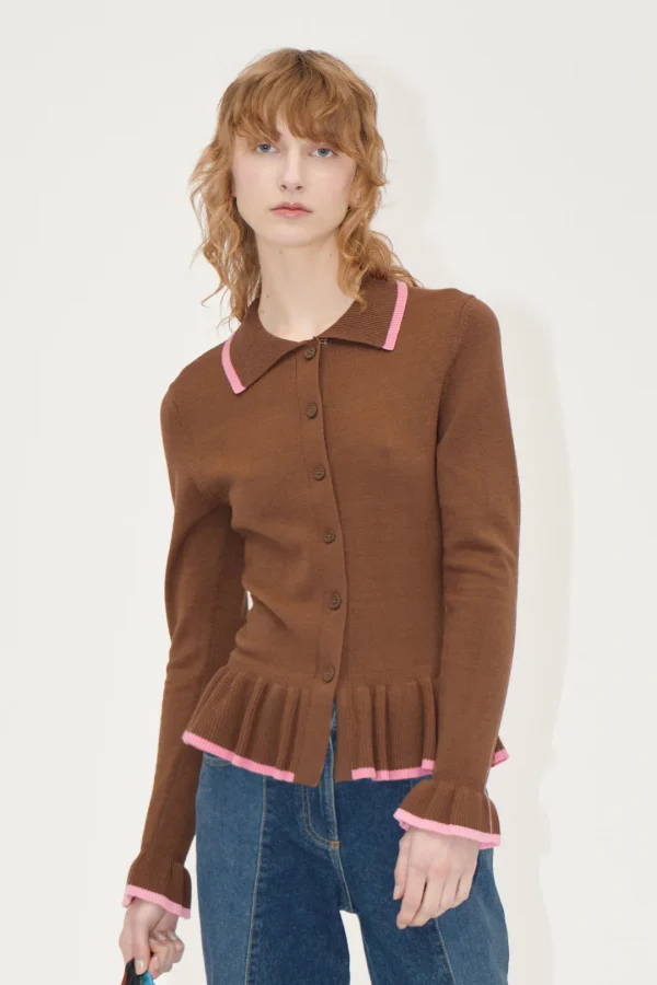 Top Stine Goya / Linear Ruffle Cardigan Partridge Brown - Afbeelding 2