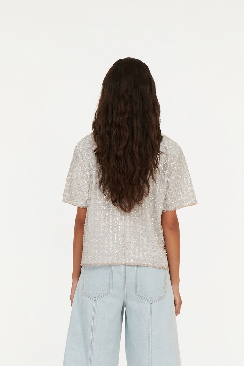 Top Rotate Birger Christensen / Beaded Oversized Top Doeskin - Afbeelding 3