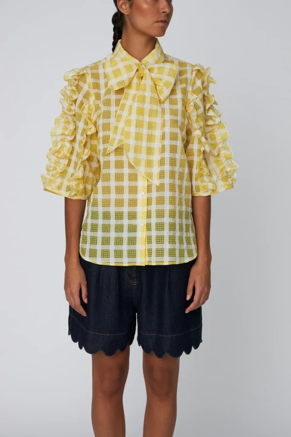 Blouse Stella Nova / Delicate Checked Frill Shirt Lovely Yellow - Afbeelding 2