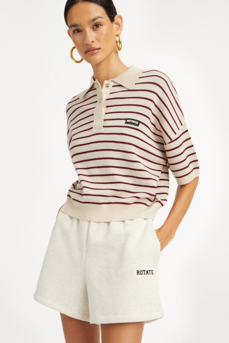 Top Rotate Birger Christensen / Slinky Knit Polo Striped Beige - Afbeelding 2