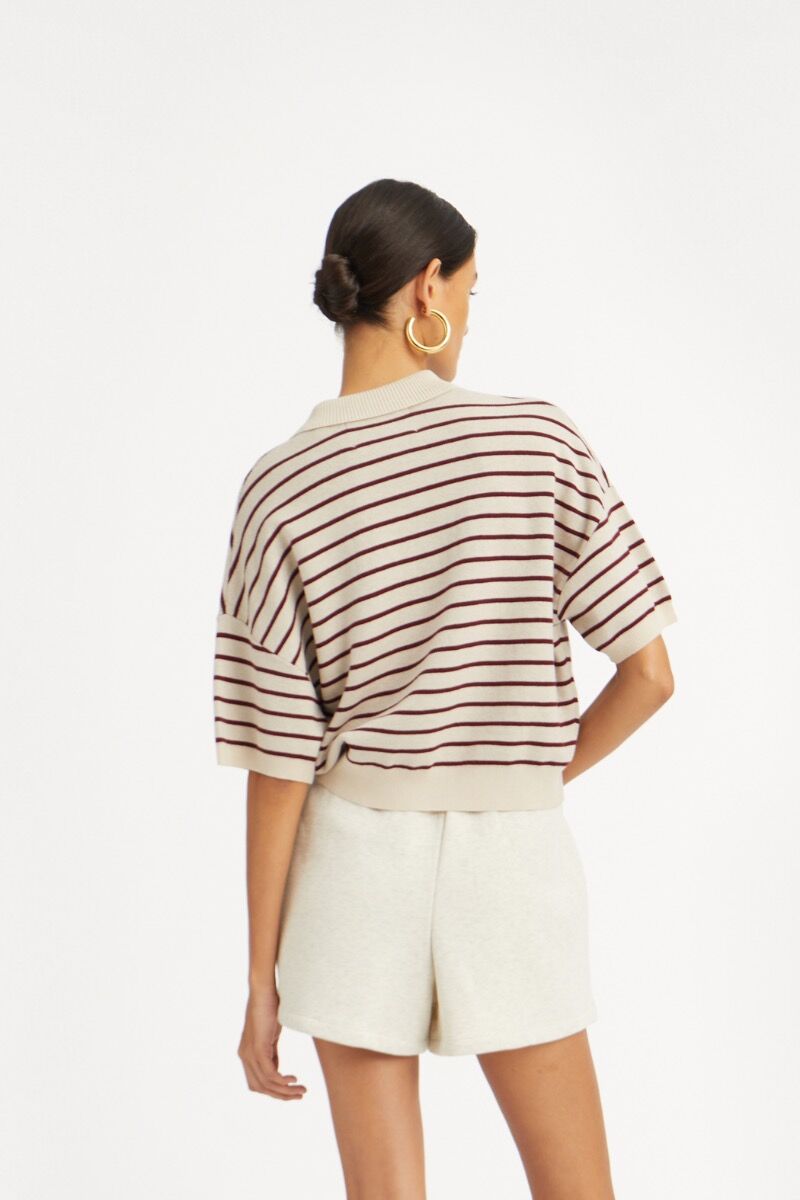 Top Rotate Birger Christensen / Slinky Knit Polo Striped Beige - Afbeelding 3