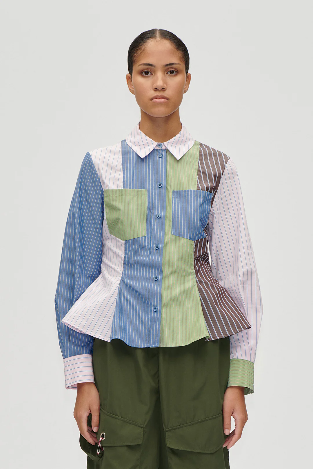 Blouse Stine Goya / Pocket Peplum Shirt Multistripes Mix - Afbeelding 2