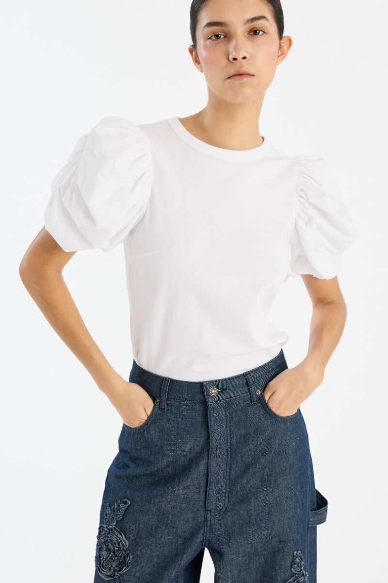 T-shirt Rotate Birger Christensen / Puff Sleeve T-Shirt Bright White - Afbeelding 2