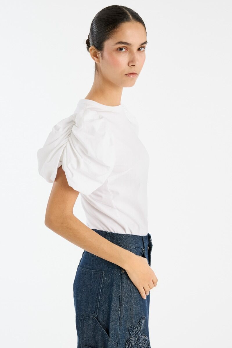 T-shirt Rotate Birger Christensen / Puff Sleeve T-Shirt Bright White - Afbeelding 3