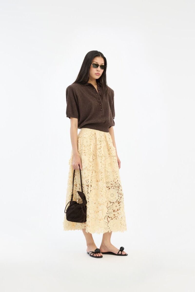 Rok Rotate Birger Christensen / 3D Lace Midi Skirt Italian Straw - Afbeelding 2