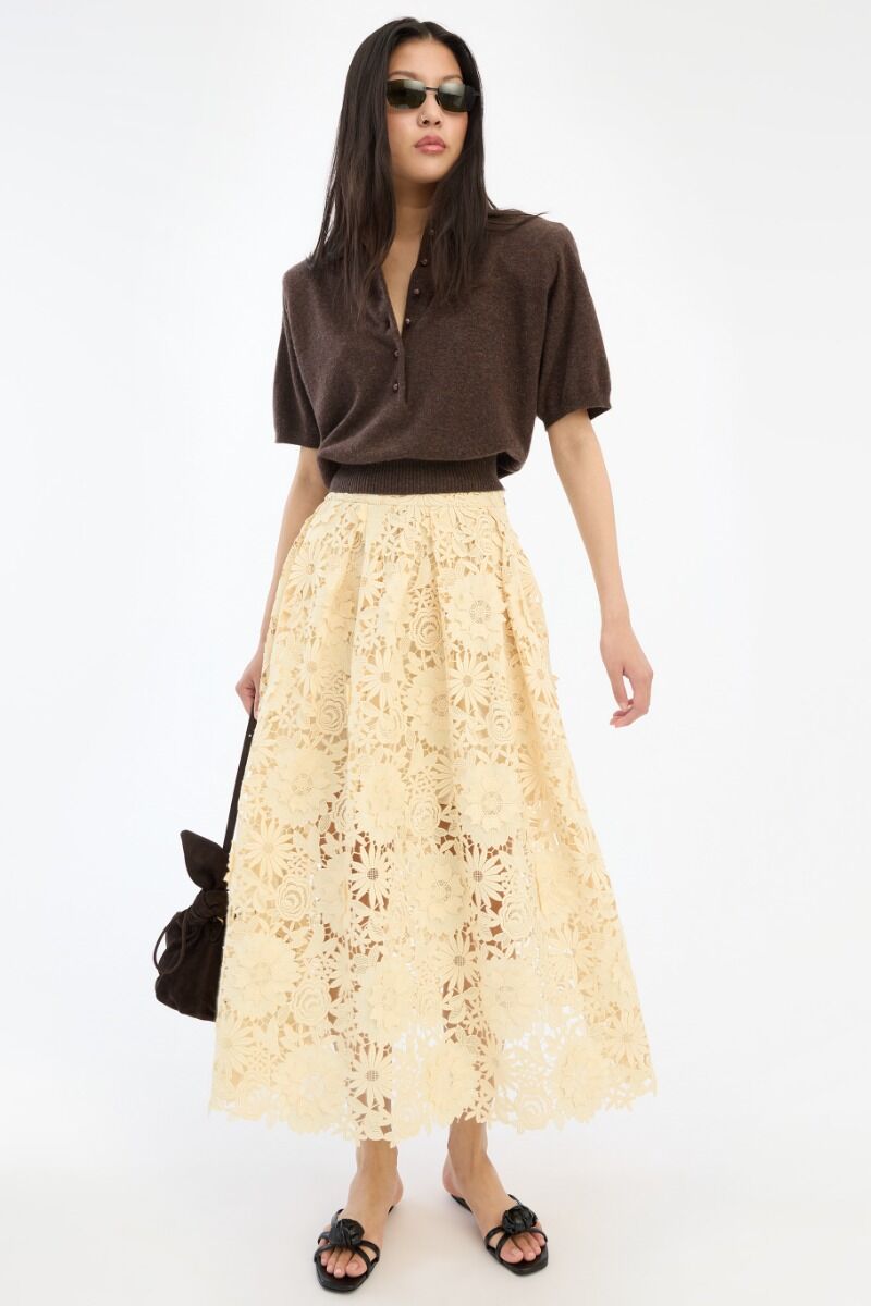 Rok Rotate Birger Christensen / 3D Lace Midi Skirt Italian Straw - Afbeelding 4