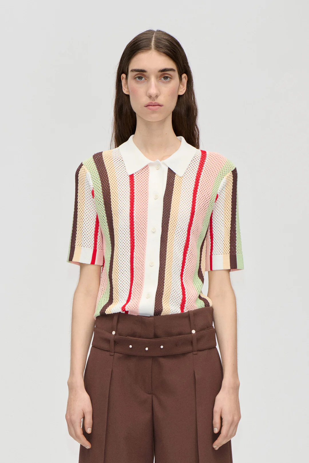 Top Stine Goya / Tricot Knit Short Sleeve Crochet Polo - Afbeelding 2