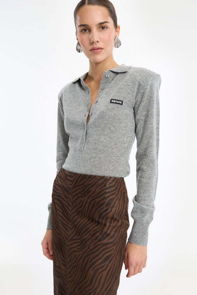 Top Rotate Birger Christensen / Wool Longsleeve Polo Frost Grey - Afbeelding 5
