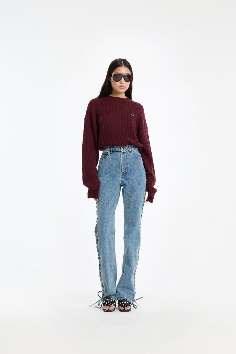 Trui Rotate Birger Christensen / Cable Crewneck Sweater Decadent Chocolate - Afbeelding 3